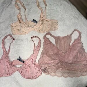 Elegant Lace and Satin Bra Set - Pink and Cream